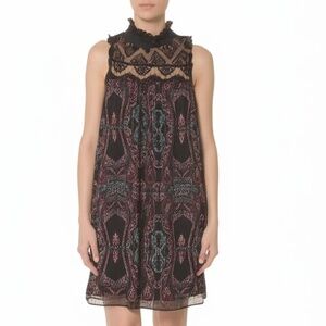 BCBGeneration‎ Romper XS Apple Multi Paisley Lace Yoke Keyhole Boho Casual NEW